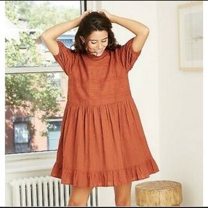 UT Puff Short Sleeve Eyelet Dress Rust NWOT